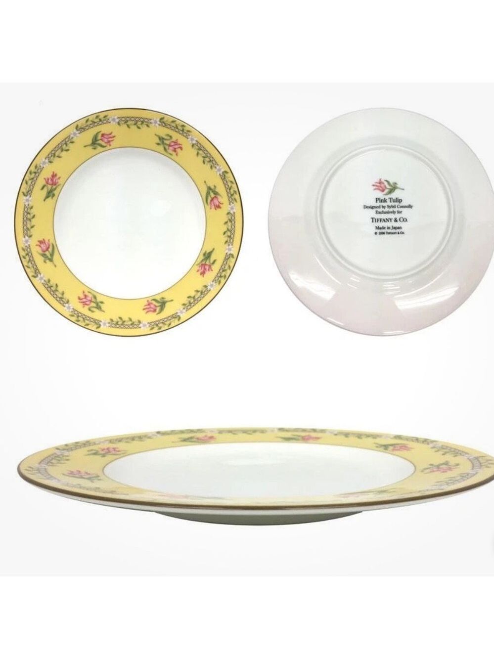 Tiffany & Co. (Yellow and White) Pink tulips Dinnerware 2 Set Plates